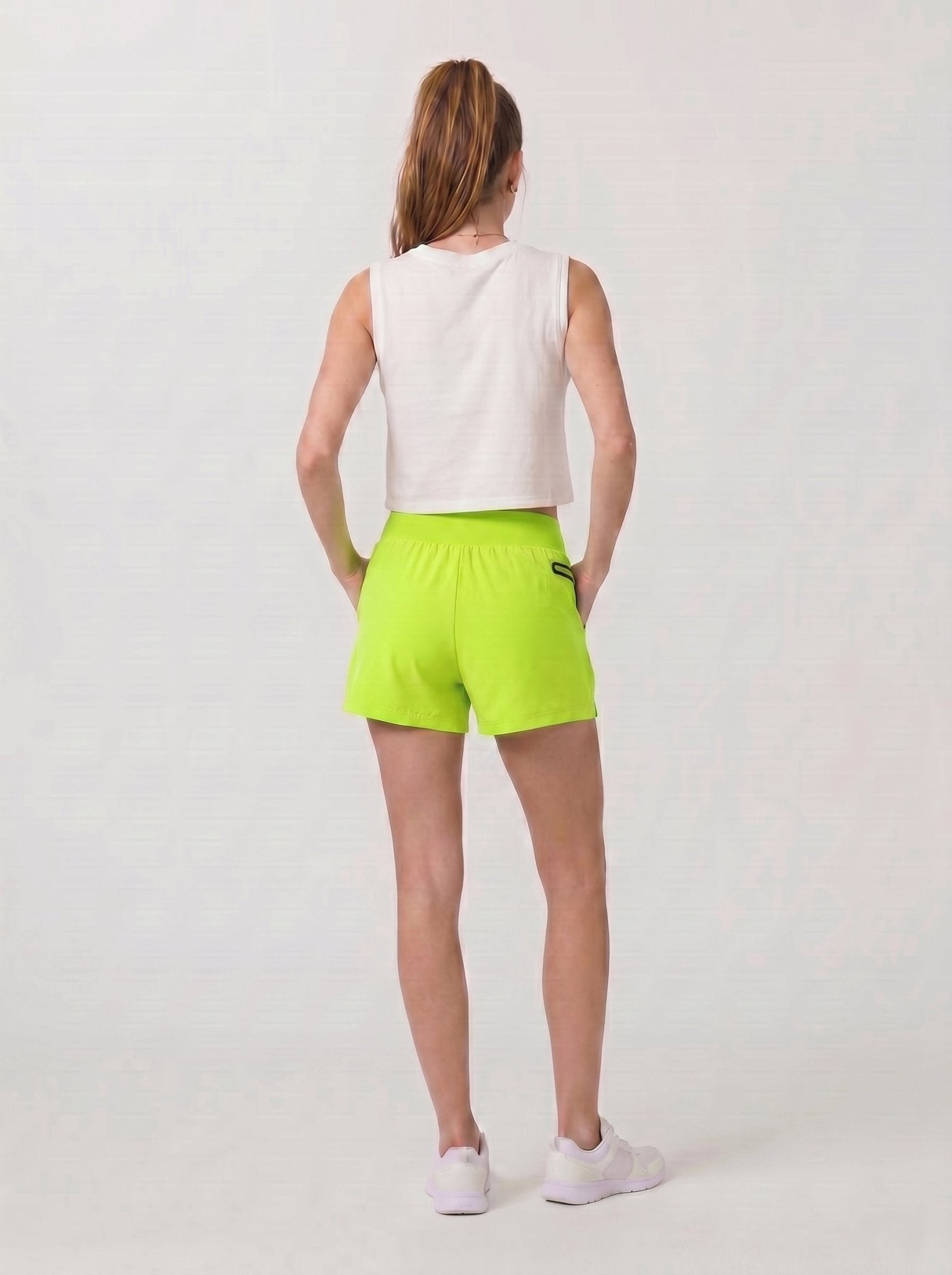 YUCOLEN Women's High Waisted Lightweight Running Shorts - Stretch Workout Shorts in Neon Green