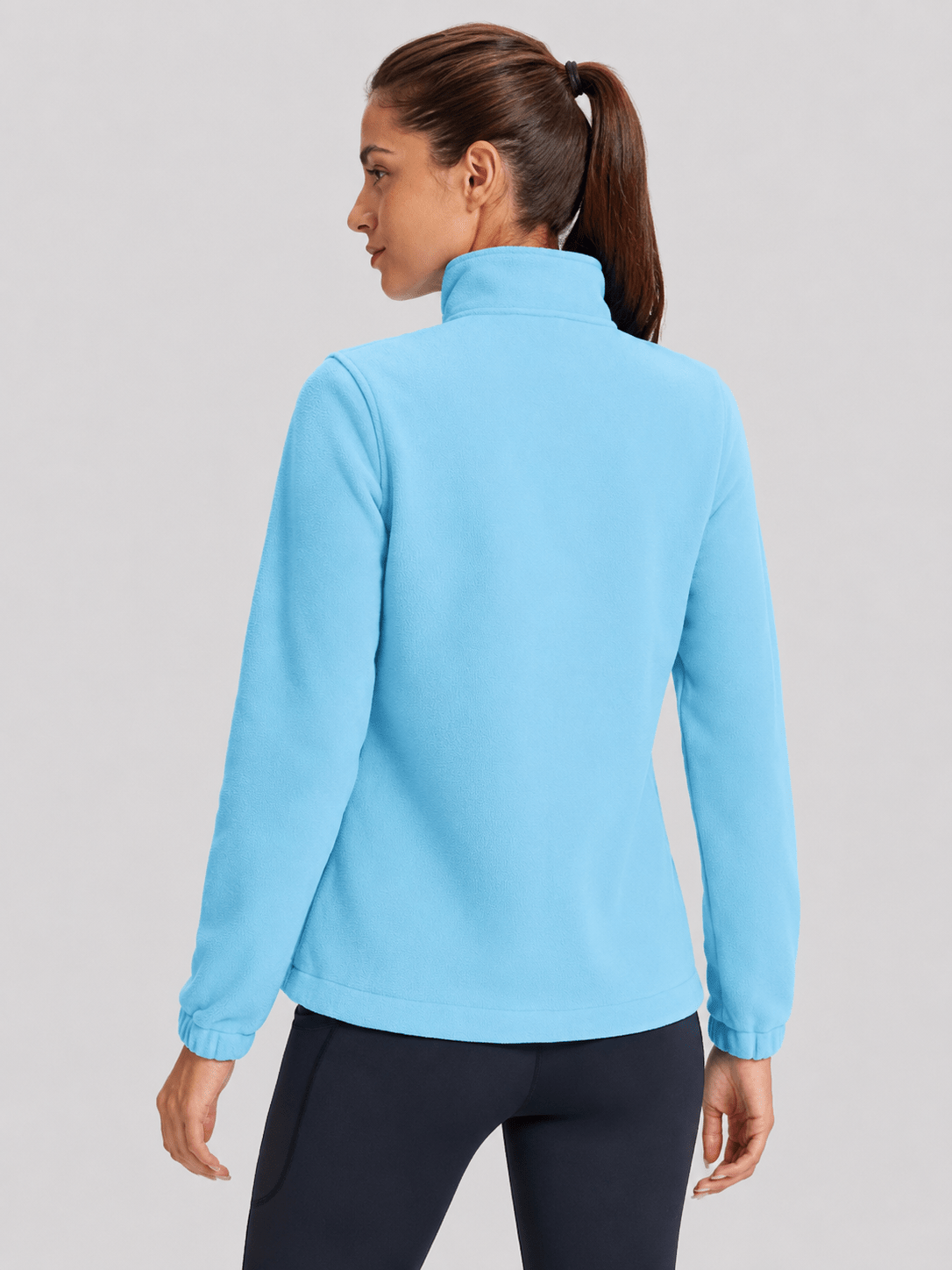 YUCOLEN Women's Lightweight Full Zip Fleece Jacket Windproof Stand Collar Outdoor Sweatshirt in Ocean Blue