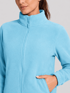 YUCOLEN Women's Lightweight Full Zip Fleece Jacket Windproof Stand Collar Outdoor Sweatshirt in Ocean Blue