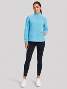YUCOLEN Women's Lightweight Full Zip Fleece Jacket Windproof Stand Collar Outdoor Sweatshirt in Ocean Blue