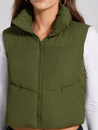 YUCOLEN Women's Cropped Puffer Vest Lightweight Sleeveless Quilted Bubble Gilet in Olive Green