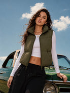 YUCOLEN Women's Cropped Puffer Vest Lightweight Sleeveless Quilted Bubble Gilet in Olive Green
