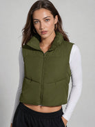 YUCOLEN Women's Cropped Puffer Vest Lightweight Sleeveless Quilted Bubble Gilet in Olive Green