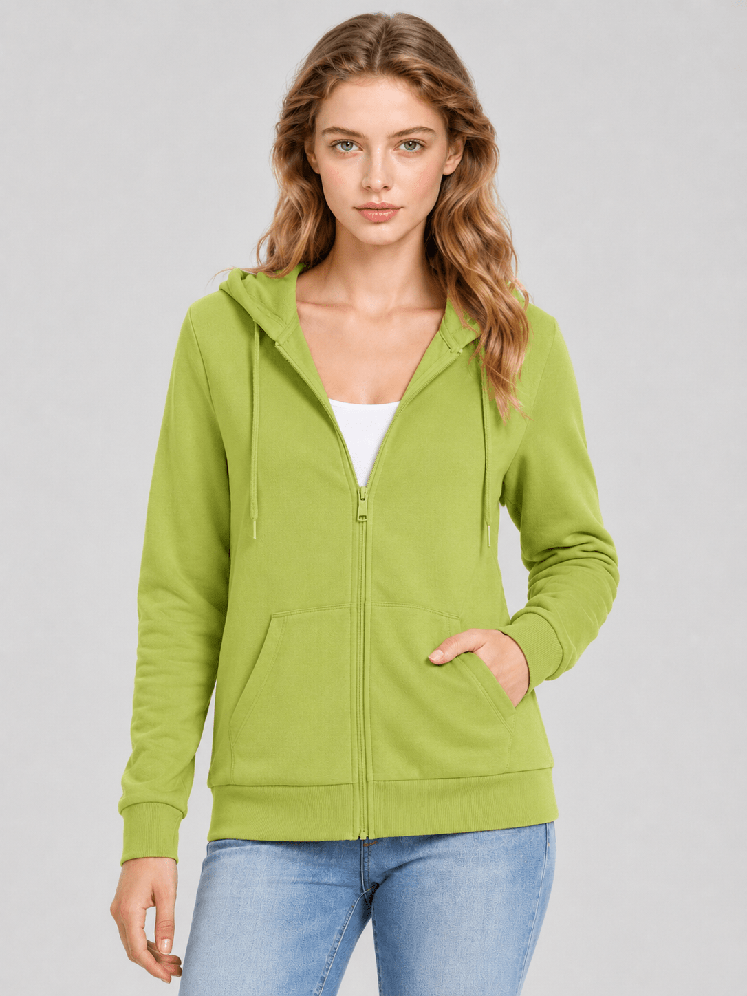 YUCOLEN Women's Fleece Lined Zip Up Hoodie Lightweight Athletic Hooded Sweatshirt in Olive Green