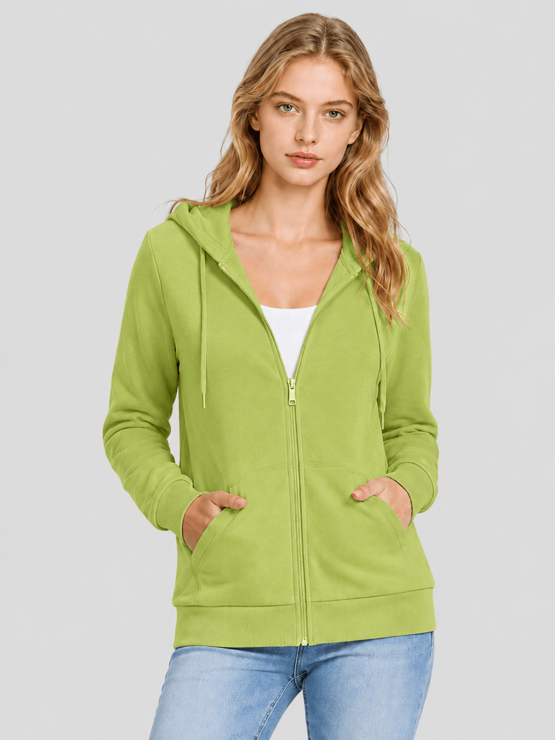 YUCOLEN Women's Fleece Lined Zip Up Hoodie Lightweight Athletic Hooded Sweatshirt in Olive Green
