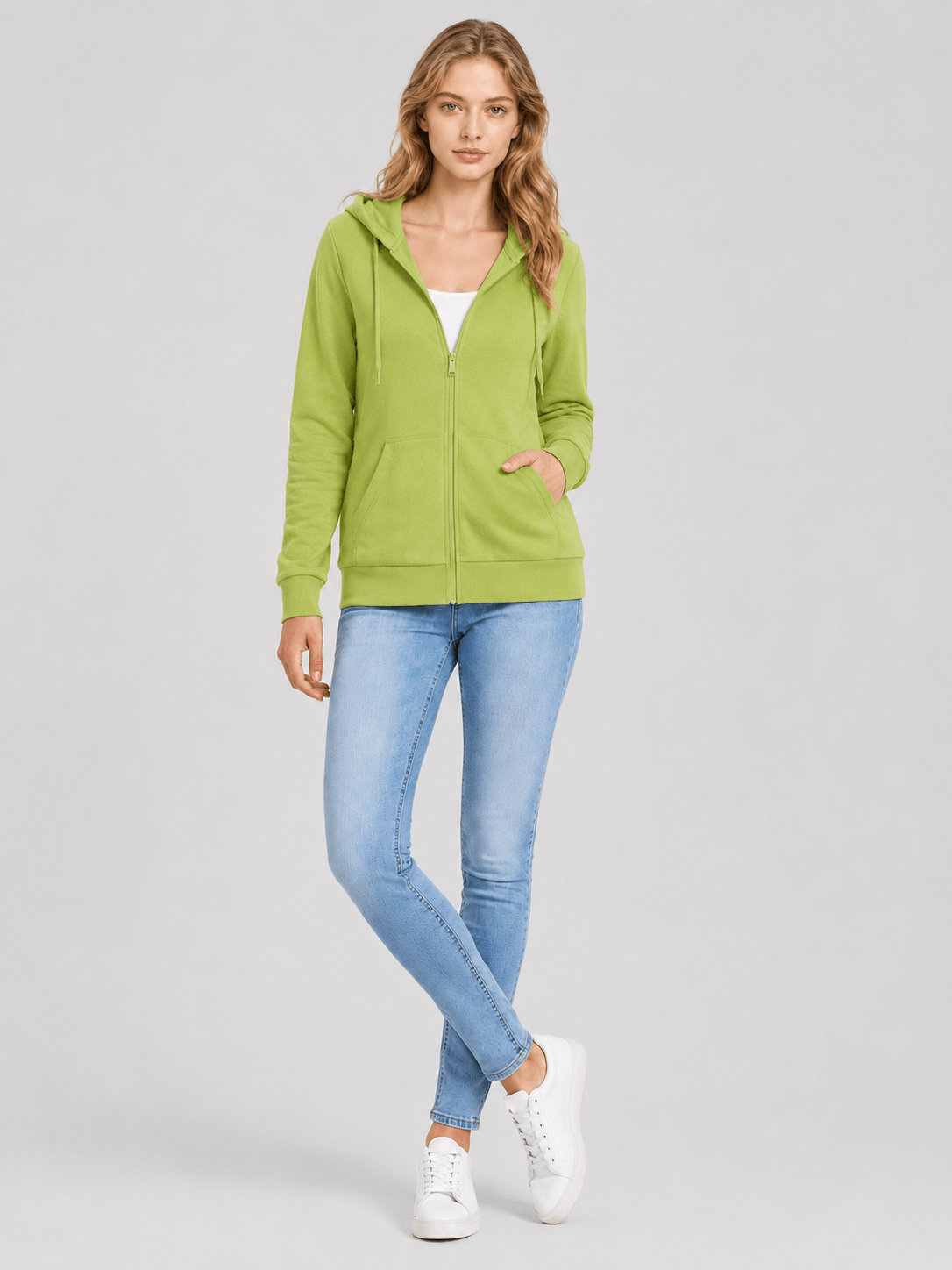 YUCOLEN Women's Fleece Lined Zip Up Hoodie Lightweight Athletic Hooded Sweatshirt in Olive Green