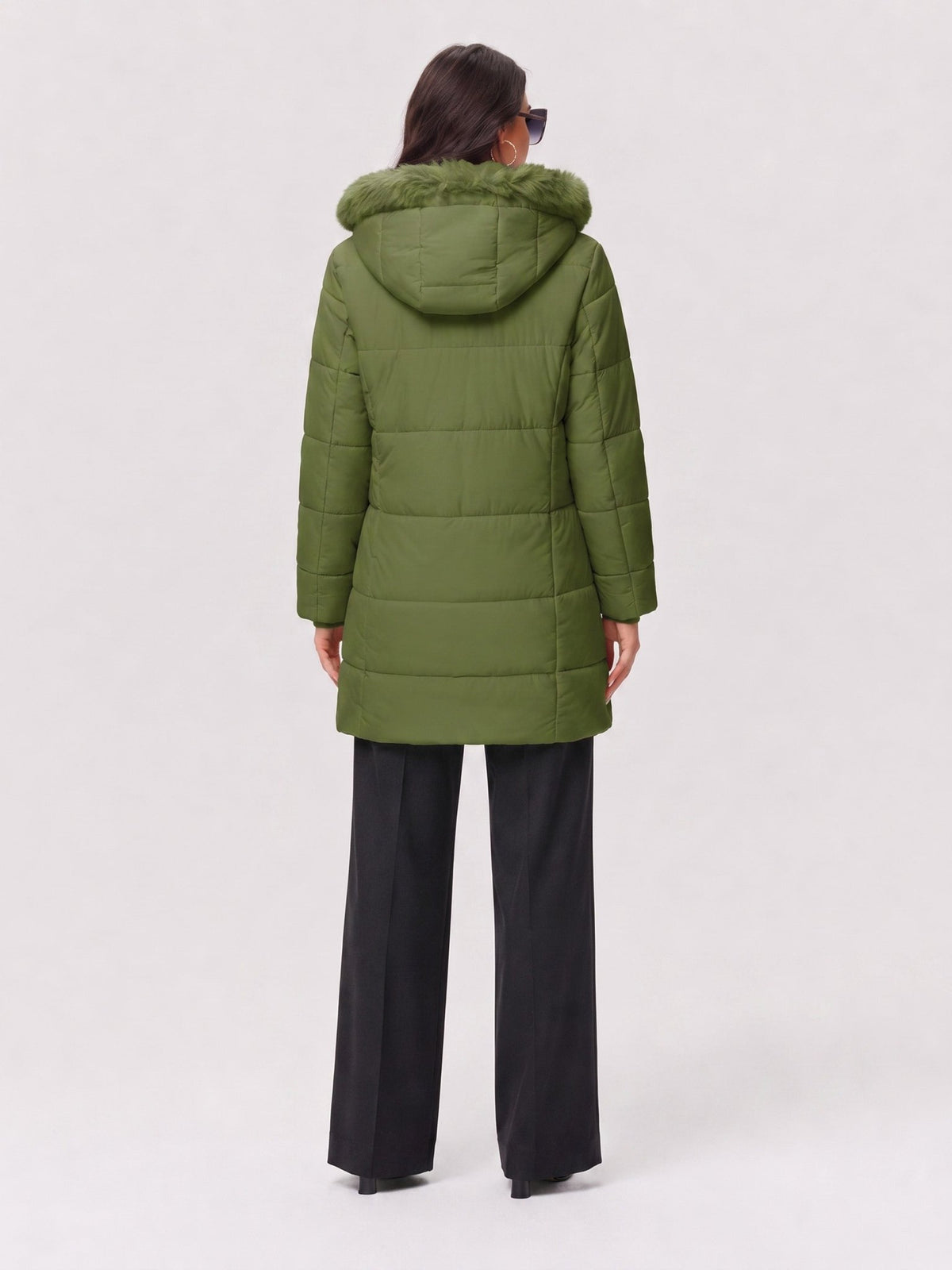 YUCOLEN Women's Long Winter Down Coat Fleece Lined Puffer Jackets in Olive Green