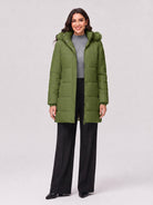 YUCOLEN Women's Long Winter Down Coat Fleece Lined Puffer Jackets in Olive Green