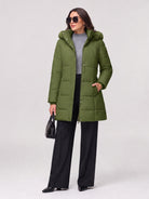 YUCOLEN Women's Long Winter Down Coat Fleece Lined Puffer Jackets in Olive Green