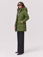 YUCOLEN Women's Long Winter Down Coat Fleece Lined Puffer Jackets in Olive Green
