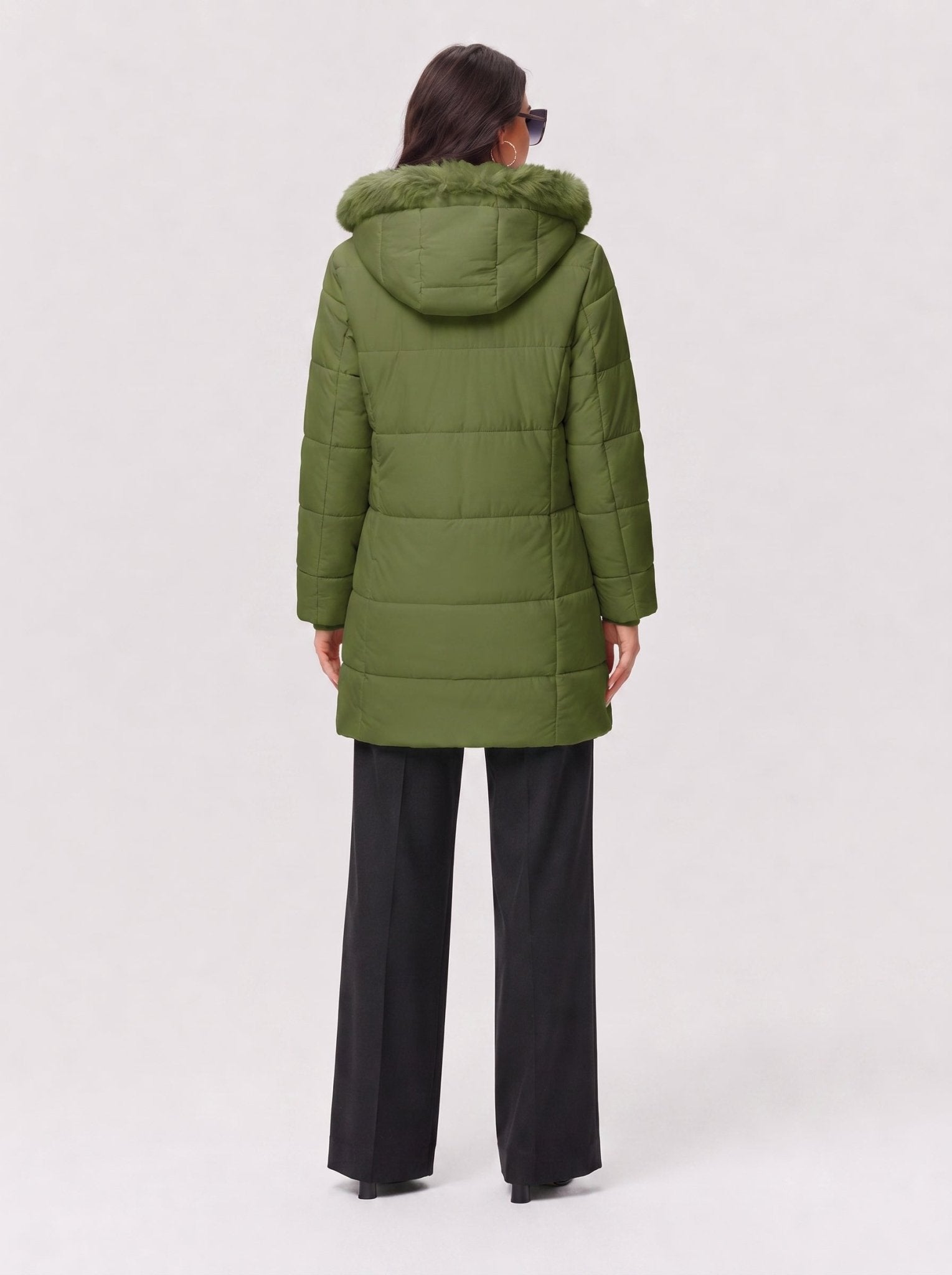 YUCOLEN Women's Long Winter Down Coat Fleece Lined Puffer Jackets in Olive Green