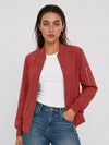 YUCOLEN Women's Lightweight Water Resistant Bomber Jacket 5-Pocket Utility Windbreaker in Orange Red