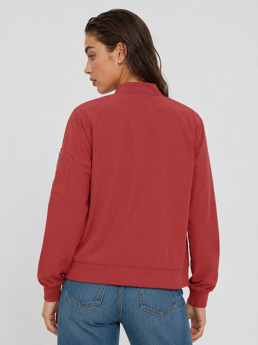 YUCOLEN Women's Lightweight Water Resistant Bomber Jacket 5-Pocket Utility Windbreaker in Orange Red