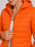 YUCOLEN Women Lightweight Hooded Jacket Water-Resistant Quilted Outdoor Coat in Orange