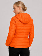 YUCOLEN Women Lightweight Hooded Jacket Water-Resistant Quilted Outdoor Coat in Orange