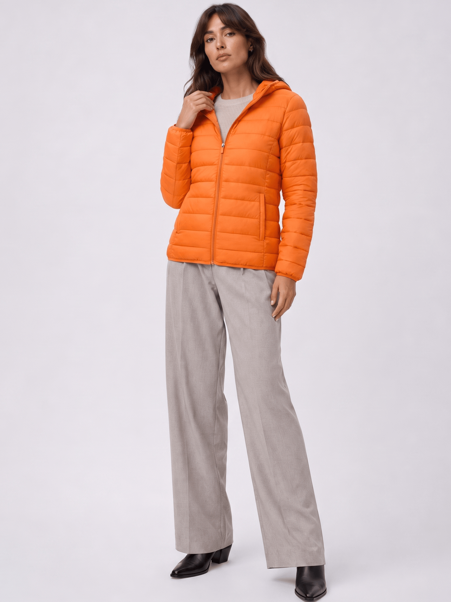 YUCOLEN Women Lightweight Hooded Puffer Jacket Water-Resistant Quilted Outdoor Coat in Orange