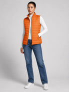 YUCOLEN Women's 270g Lightweight Down Quilted Puffer Vest Windproof Sleeveless Jacket in Orange