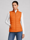 YUCOLEN Women's 270g Lightweight Down Quilted Puffer Vest Windproof Sleeveless Jacket in Orange