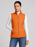 YUCOLEN Women's 270g Lightweight Down Quilted Puffer Vest Windproof Sleeveless Jacket in Orange