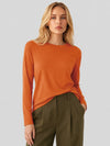 YUCOLEN Women's Long Sleeve Tri-blend Shirt Soft Breathable Loose Fit Crew Neck Tee in Orange