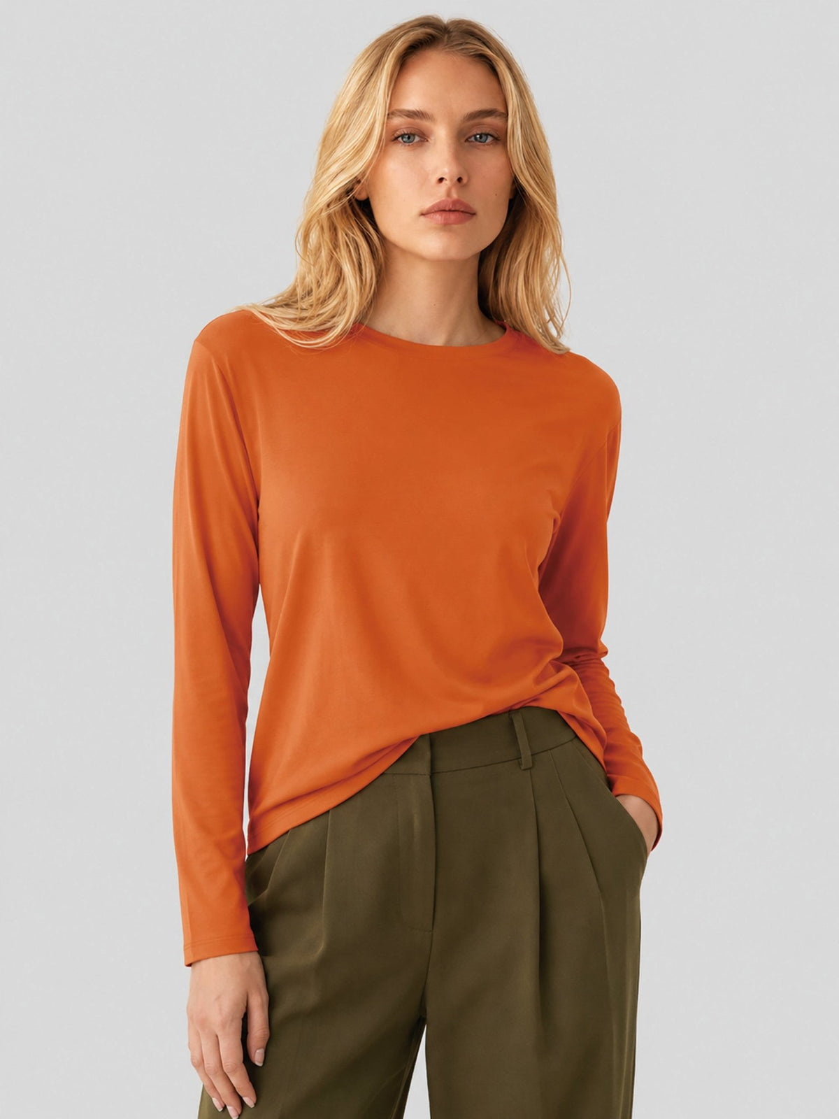 YUCOLEN Women's Long Sleeve Tri-blend Shirt Soft Breathable Loose Fit Crew Neck Tee in Orange