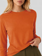 YUCOLEN Women's Long Sleeve Tri-blend Shirt Soft Breathable Loose Fit Crew Neck Tee in Orange