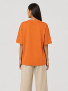 YUCOLEN Women's Oversized Cotton Blend T-Shirt Loose Fit Drop Shoulder Crewneck Tee in Orange