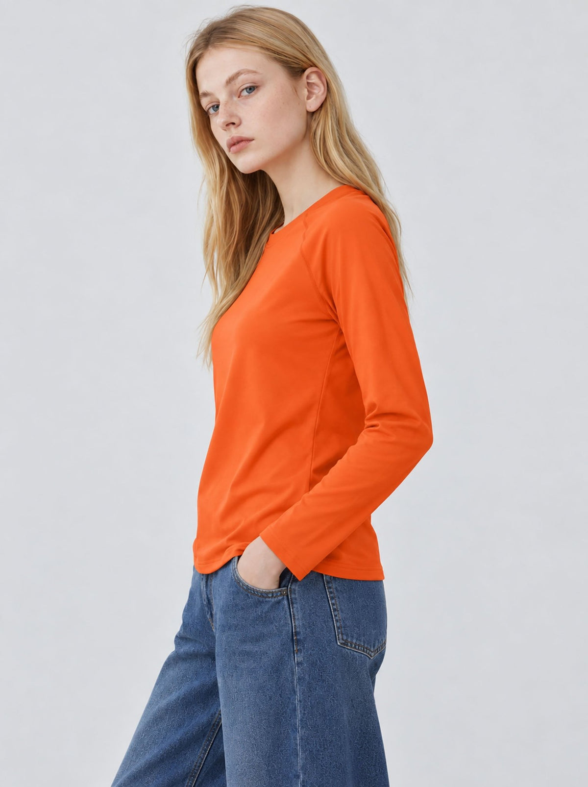 YUCOLEN Women’s Stretch Thermal Long Sleeve Active Top in Orange