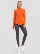 YUCOLEN Women's Thermal Fleece Lined Mock Neck Shirt with Thumb Holes in Orange