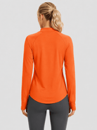 YUCOLEN Women's Thermal Fleece Lined Mock Neck Shirt with Thumb Holes in Orange
