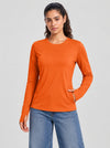YUCOLEN Womens Thermal Running Top with Thumb Holes and Zip Pocket in Orange