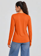 YUCOLEN Womens Thermal Running Top with Thumb Holes and Zip Pocket in Orange