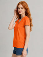 YUCOLEN Women's UPF 50+ V Neck T-Shirt Soft Tri-Blend Sun Protection Performance Tee in Orange