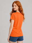 YUCOLEN Women's UPF 50+ V Neck T-Shirt Soft Tri-Blend Sun Protection Performance Tee in Orange