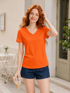 YUCOLEN Women's UPF 50+ V Neck T-Shirt Soft Tri-Blend Sun Protection Performance Tee in Orange