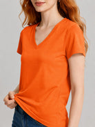 YUCOLEN Women's UPF 50+ V Neck T-Shirt Soft Tri-Blend Sun Protection Performance Tee in Orange