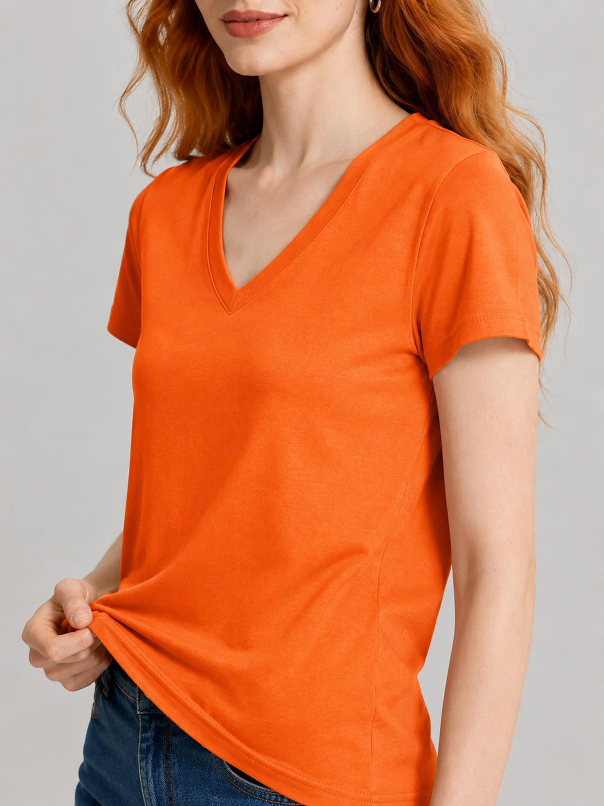 YUCOLEN Women's UPF 50+ V Neck T-Shirt Soft Tri-Blend Sun Protection Performance Tee in Orange