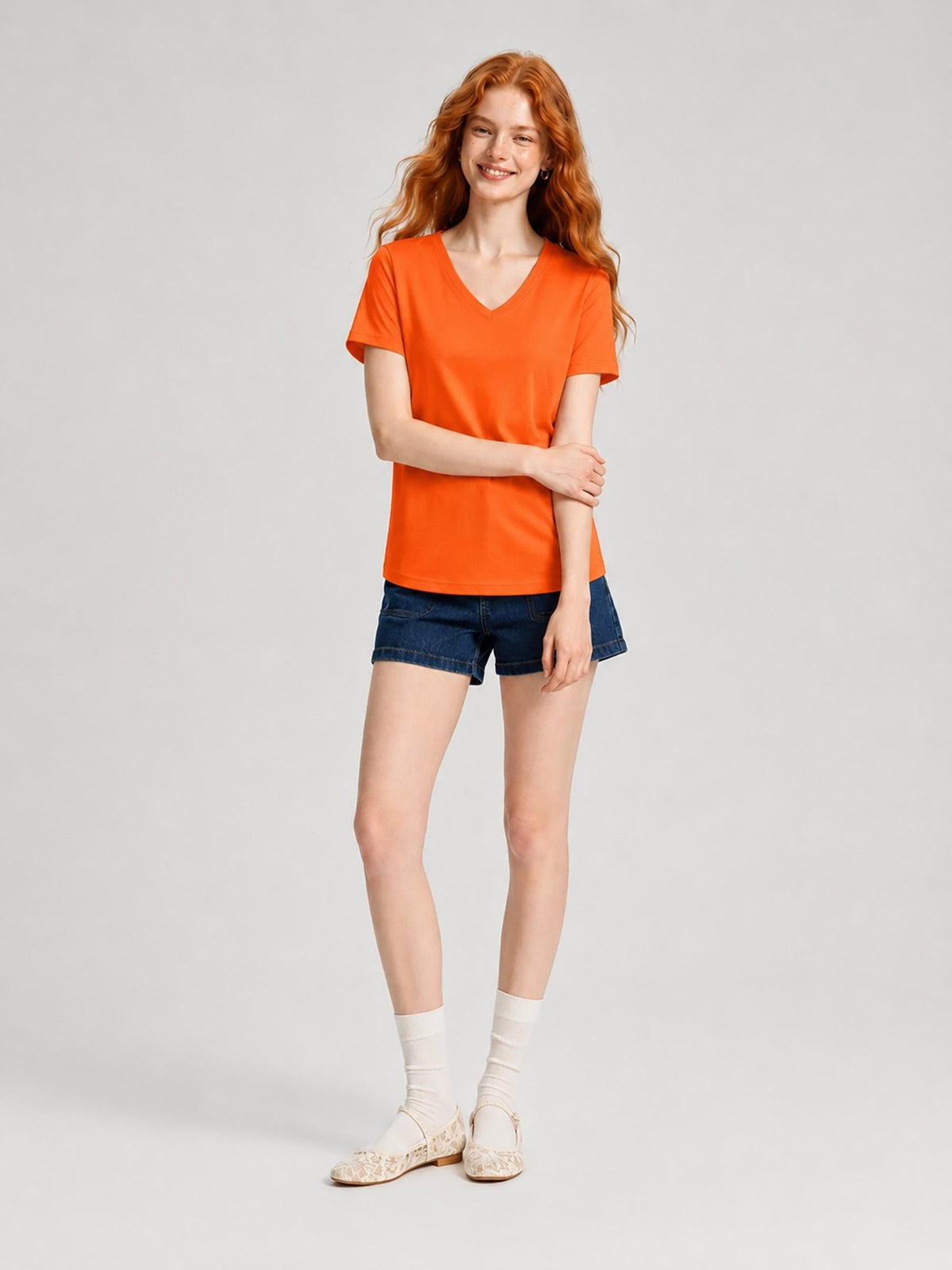 YUCOLEN Women's UPF 50+ V Neck T-Shirt Soft Tri-Blend Sun Protection Performance Tee in Orange