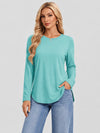 YUCOLEN Women's Long Sleeve Crewneck Tunic Top with Curved Hem in Pale Sage