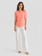 YUCOLEN Women's Puff Half Sleeve Tri-blend Top Casual Blouse in Peach Pink