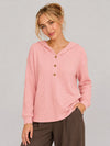 YUCOLEN Women's Waffle Knit Oversized Hoodie 4-Button Henley Pullover in Peach Pink