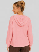 YUCOLEN Women's Waffle Knit Oversized Hoodie 4-Button Henley Pullover in Peach Pink