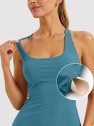 YUCOLEN Women's Active Dress with Built-in Shorts and Pockets Athletic Tennis Golf Dress in Peacock Blue