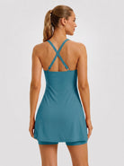YUCOLEN Women's Active Dress with Built-in Shorts and Pockets Athletic Tennis Golf Dress in Peacock Blue