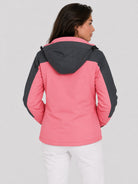 YUCOLEN Women's Waterproof Ski Jacket Fleece Lined Insulated Snow Coat with Detachable Hood in Pink Grey