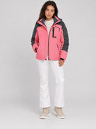 YUCOLEN Women's Waterproof Ski Jacket Fleece Lined Insulated Snow Coat with Detachable Hood in Pink Grey
