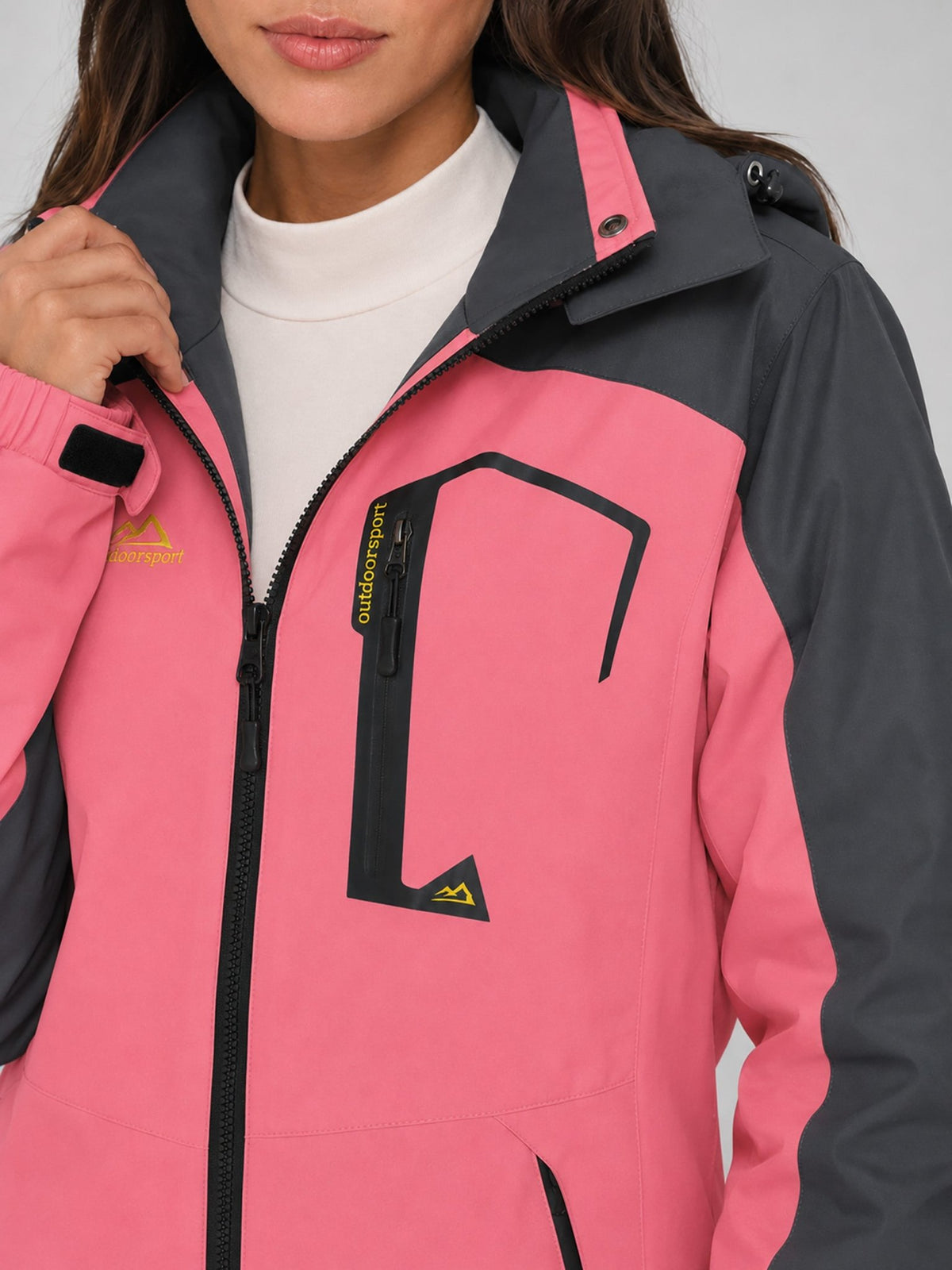 YUCOLEN Women's Waterproof Ski Jacket Fleece Lined Insulated Snow Coat with Detachable Hood in Pink Grey