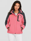 YUCOLEN Women's Waterproof Ski Jacket Fleece Lined Insulated Snow Coat with Detachable Hood in Pink Grey