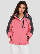 YUCOLEN Women's Waterproof Ski Jacket Fleece Lined Insulated Snow Coat with Detachable Hood in Pink Grey
