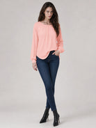 YUCOLEN Women's Lantern Sleeve Pleated Blouse Soft Cotton Rayon Dressy Casual Top in Pink